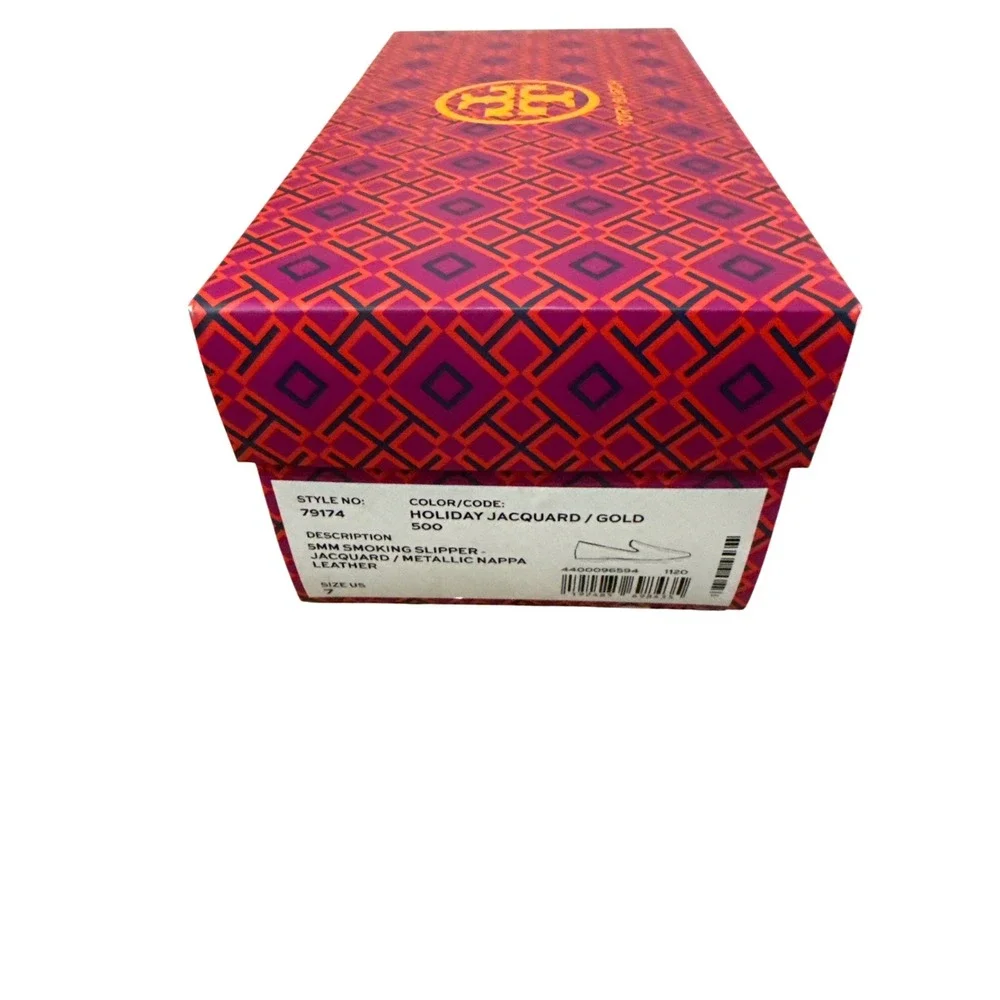 Tory Burch Jacquard Smoking Slipper Loafer Plum Gold Floral Size 7 NIB - Picture 9 of 11